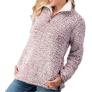 Love Tree Sherpa 1/4 Zip Pullover Mauve Pink and White Size Large